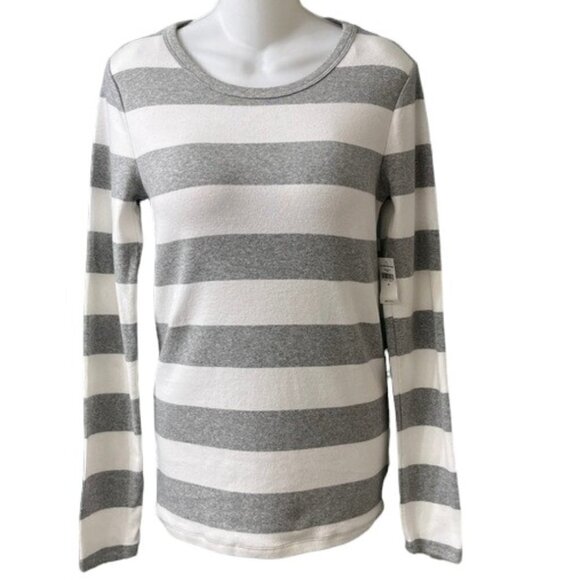 gap Tops - GAP Women The Modern Tee Gray & White Striped Long Sleeve Crewneck Supima Cotton